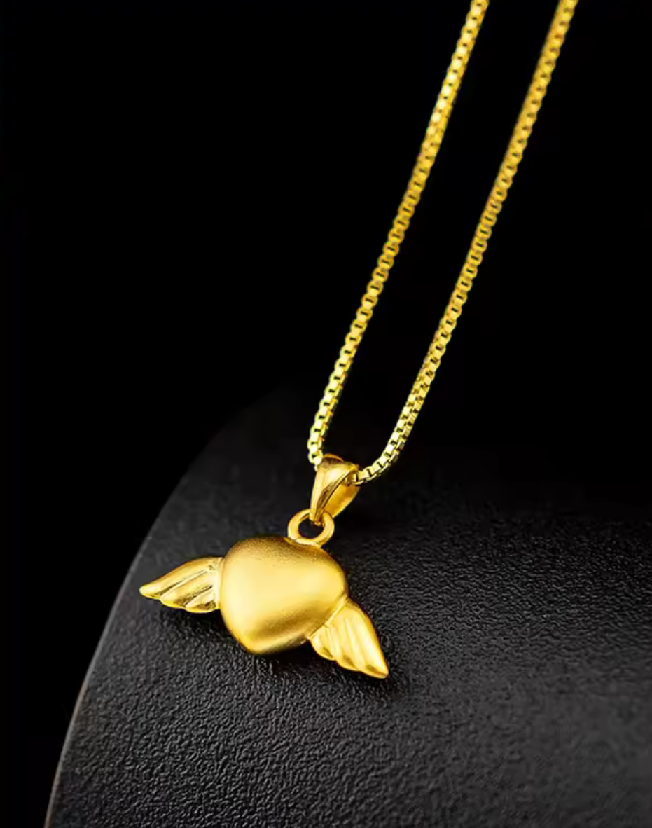Kisimbi Zola 24k Gold Angel Wings Heart Necklace - Divine Luxury 💎