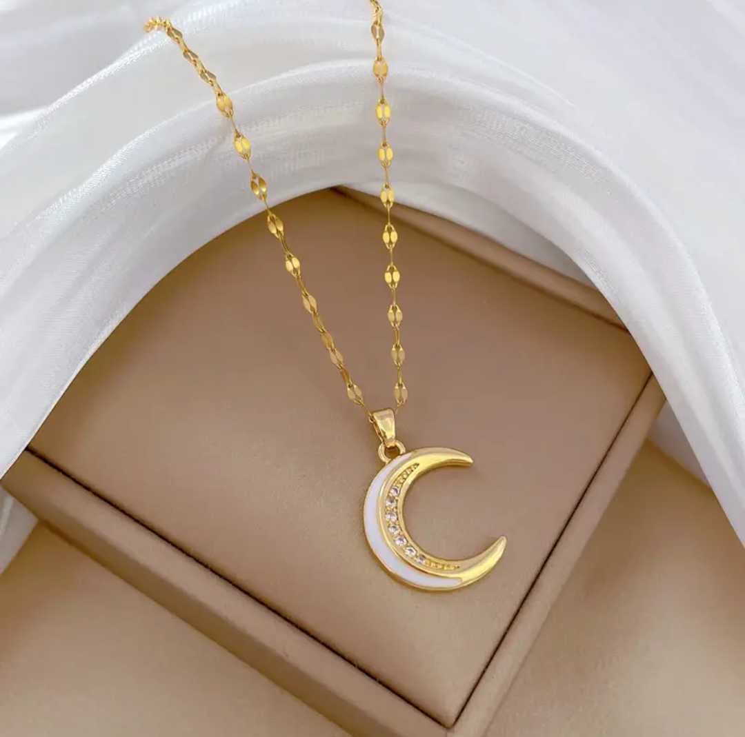 Ngonda Moon Pendant Necklace - White Gold Celestial Zirconia Diamonds