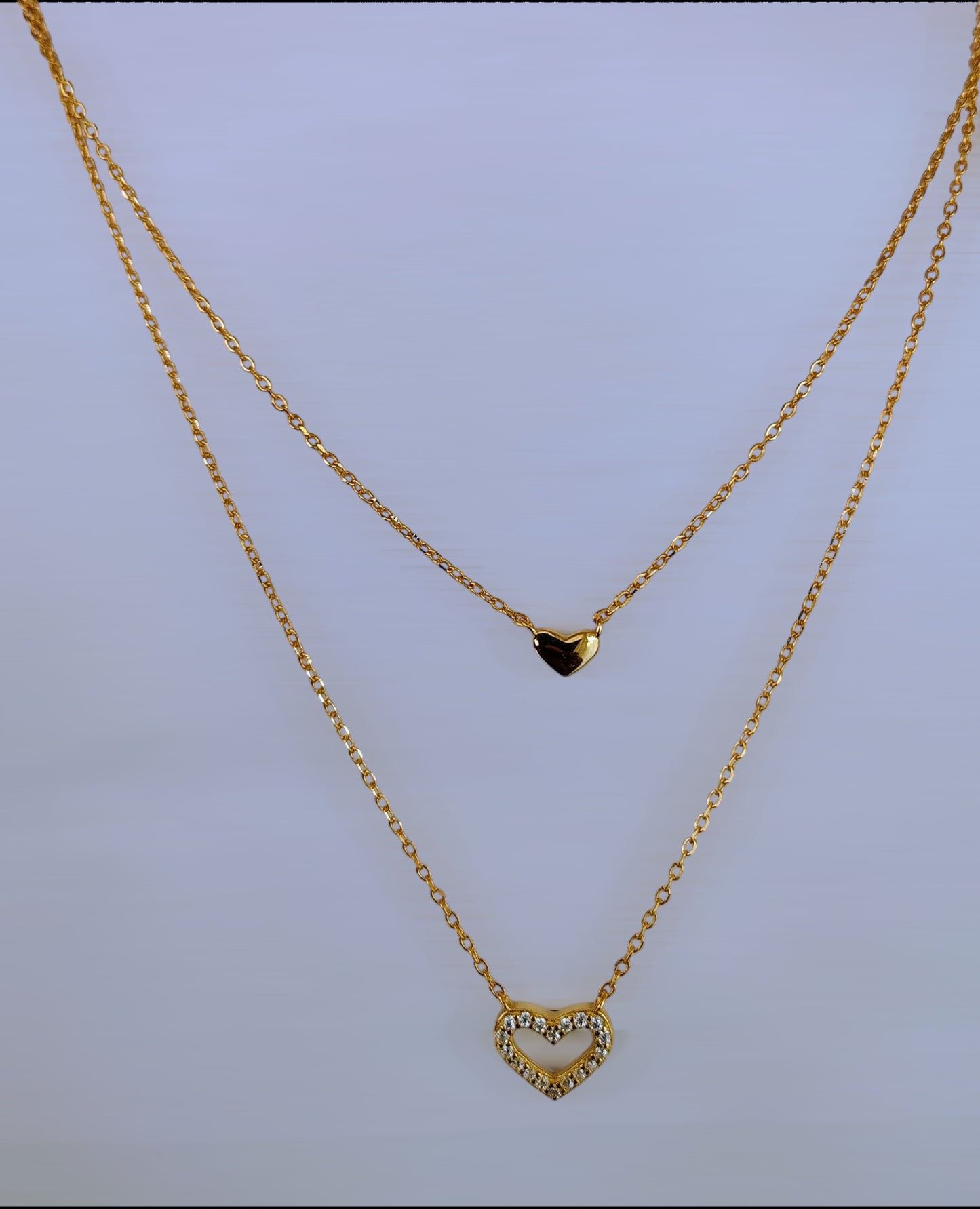 Binzola Double Heart Necklace - 925 Sterling Silver Gold Plated Romance