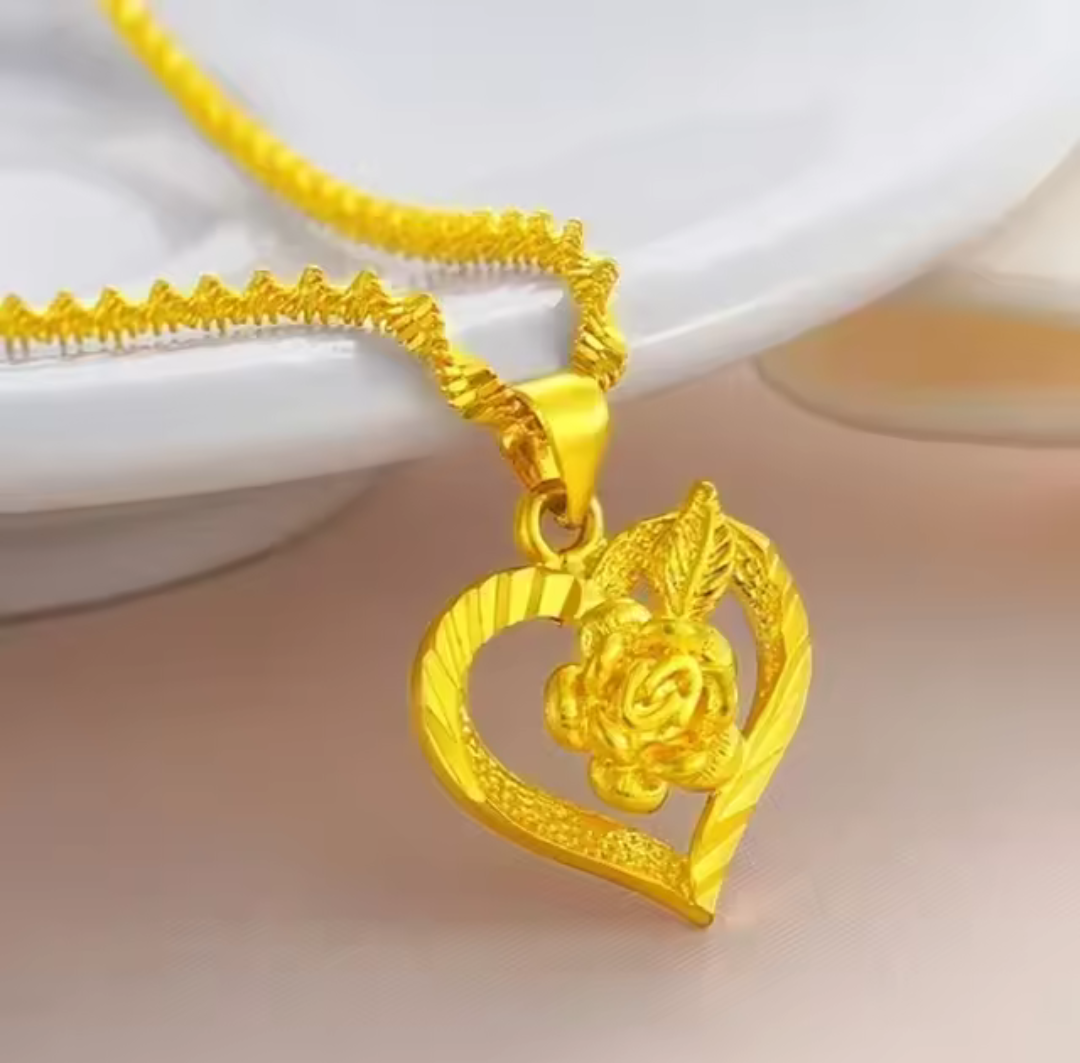 Zolantima 24k Gold Heart Necklace - Floral Inlay Luxury
