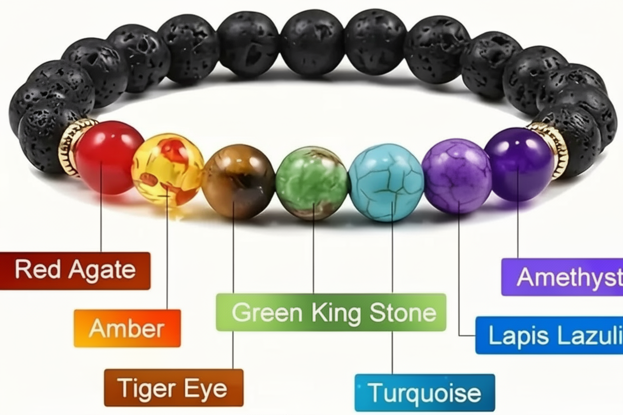 7 Chakra Healing Bracelet with Lava Rock✨