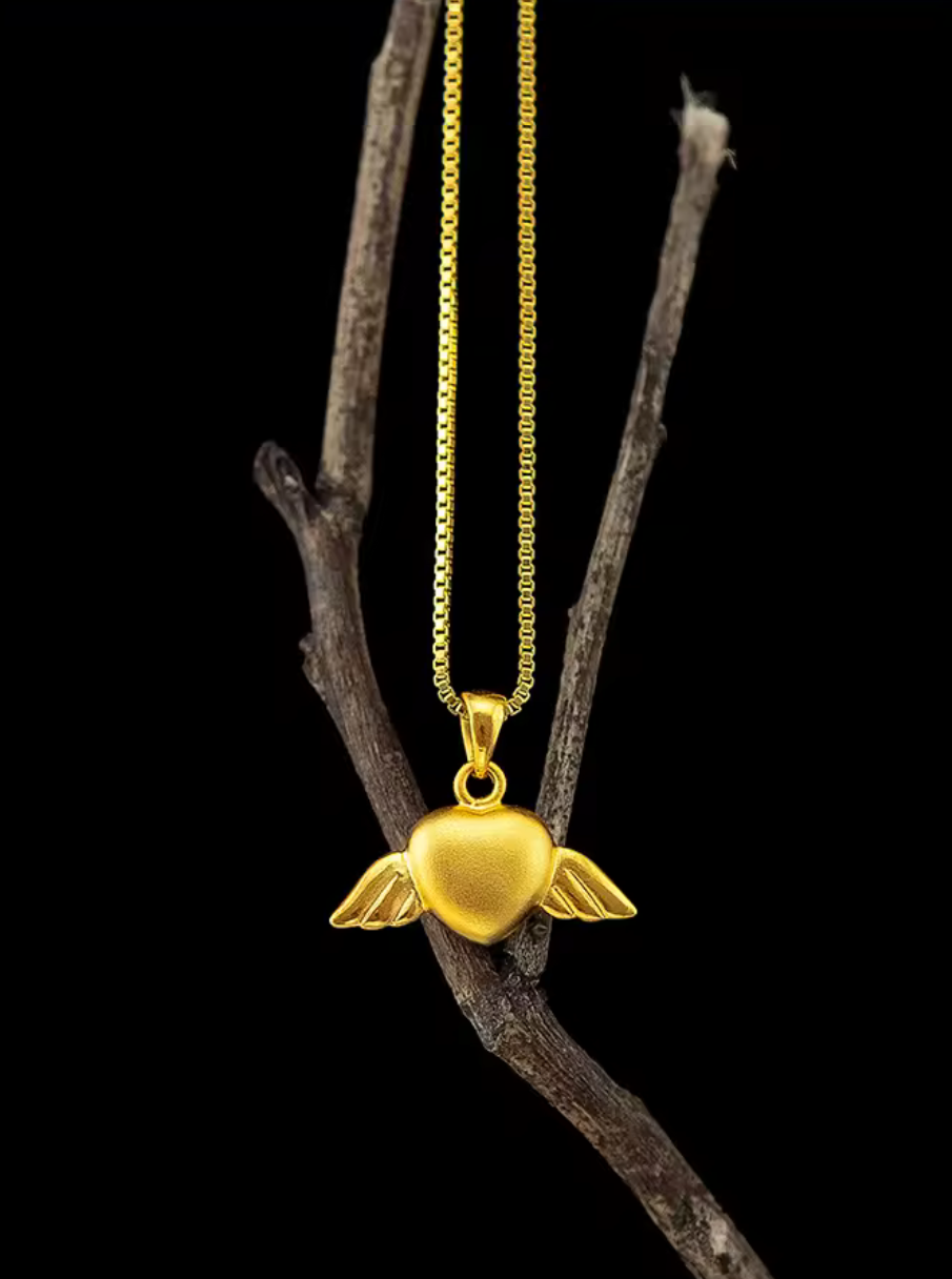 Kisimbi Zola 24k Gold Angel Wings Heart Necklace - Divine Luxury 💎