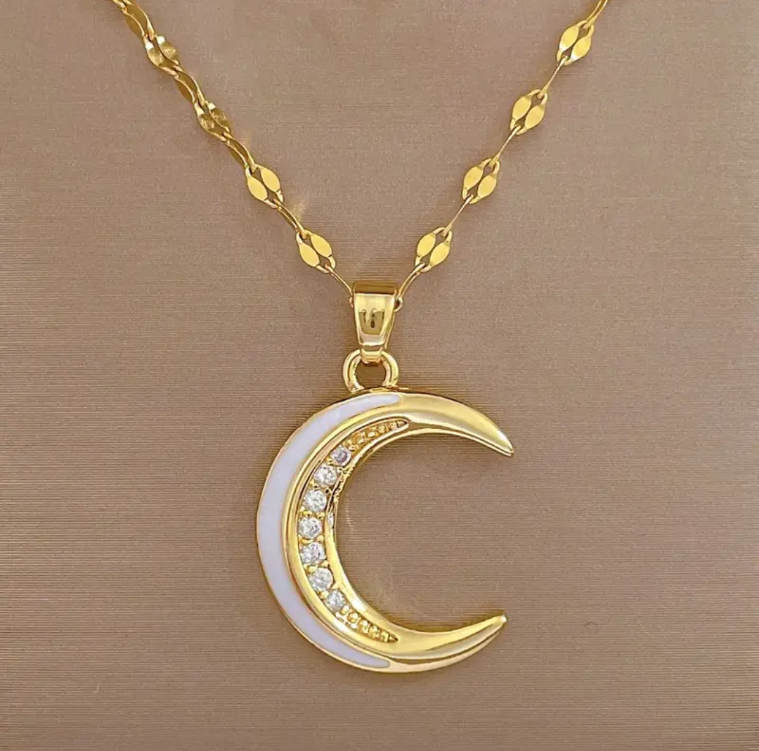 Ngonda Moon Pendant Necklace - White Gold Celestial Zirconia Diamonds