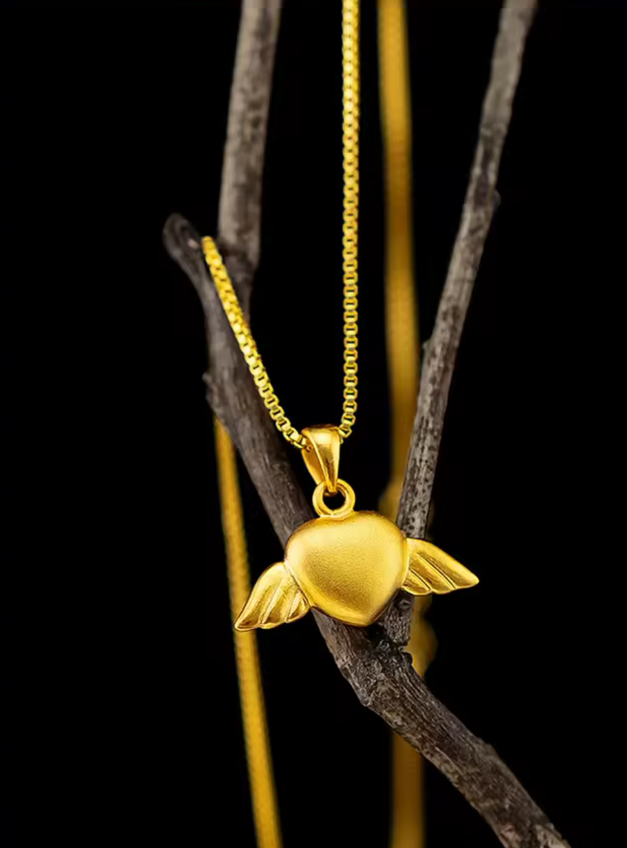 Kisimbi Zola 24k Gold Angel Wings Heart Necklace - Divine Luxury 💎