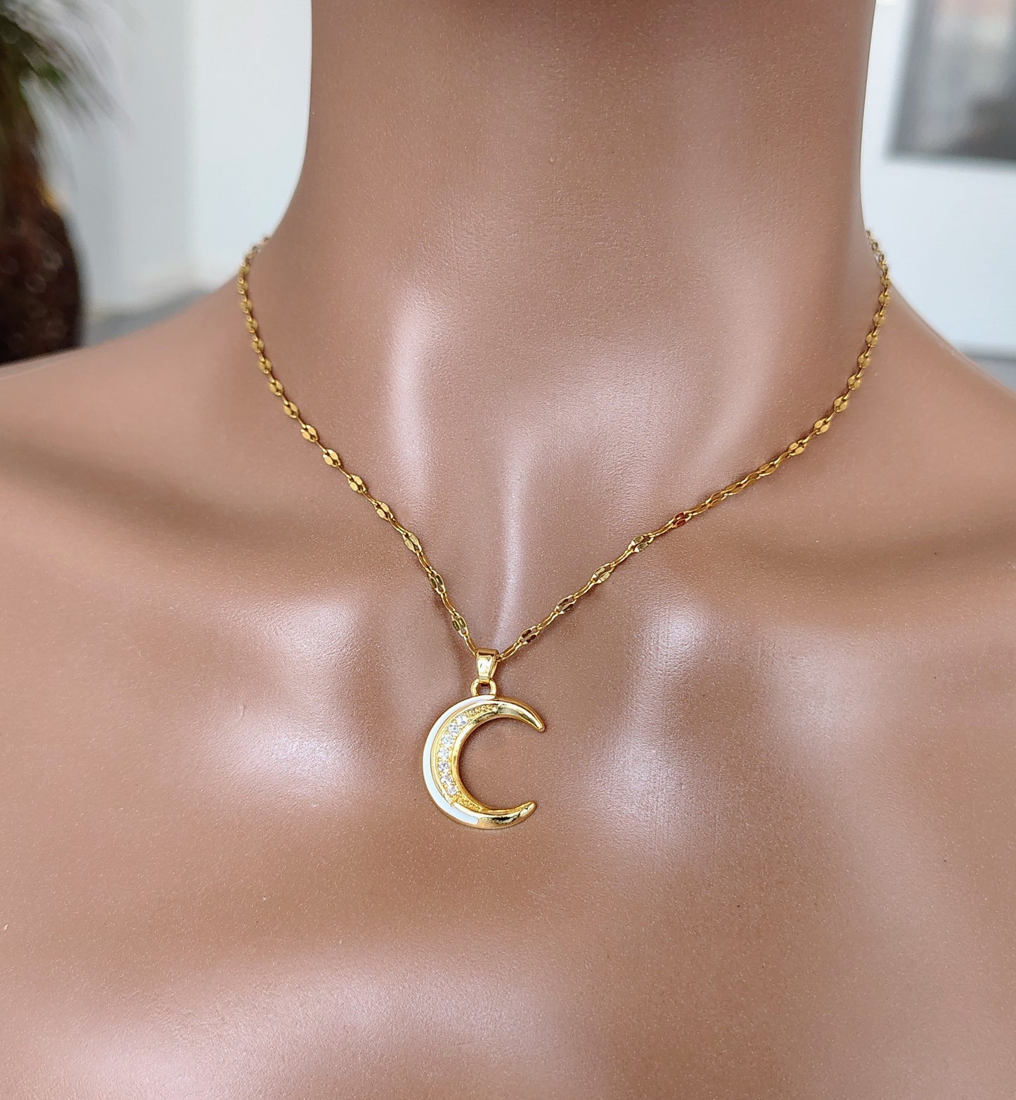 Ngonda Moon Pendant Necklace - White Gold Celestial Zirconia Diamonds