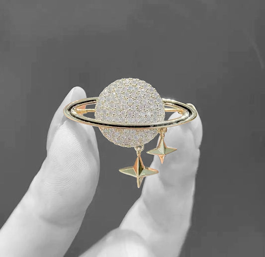 Kimbenza Saturn Rhinestone Brooch - Celestial Sparkle Pin
