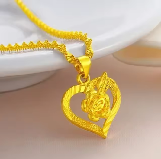 Zolantima 24k Gold Heart Necklace - Floral Inlay Luxury